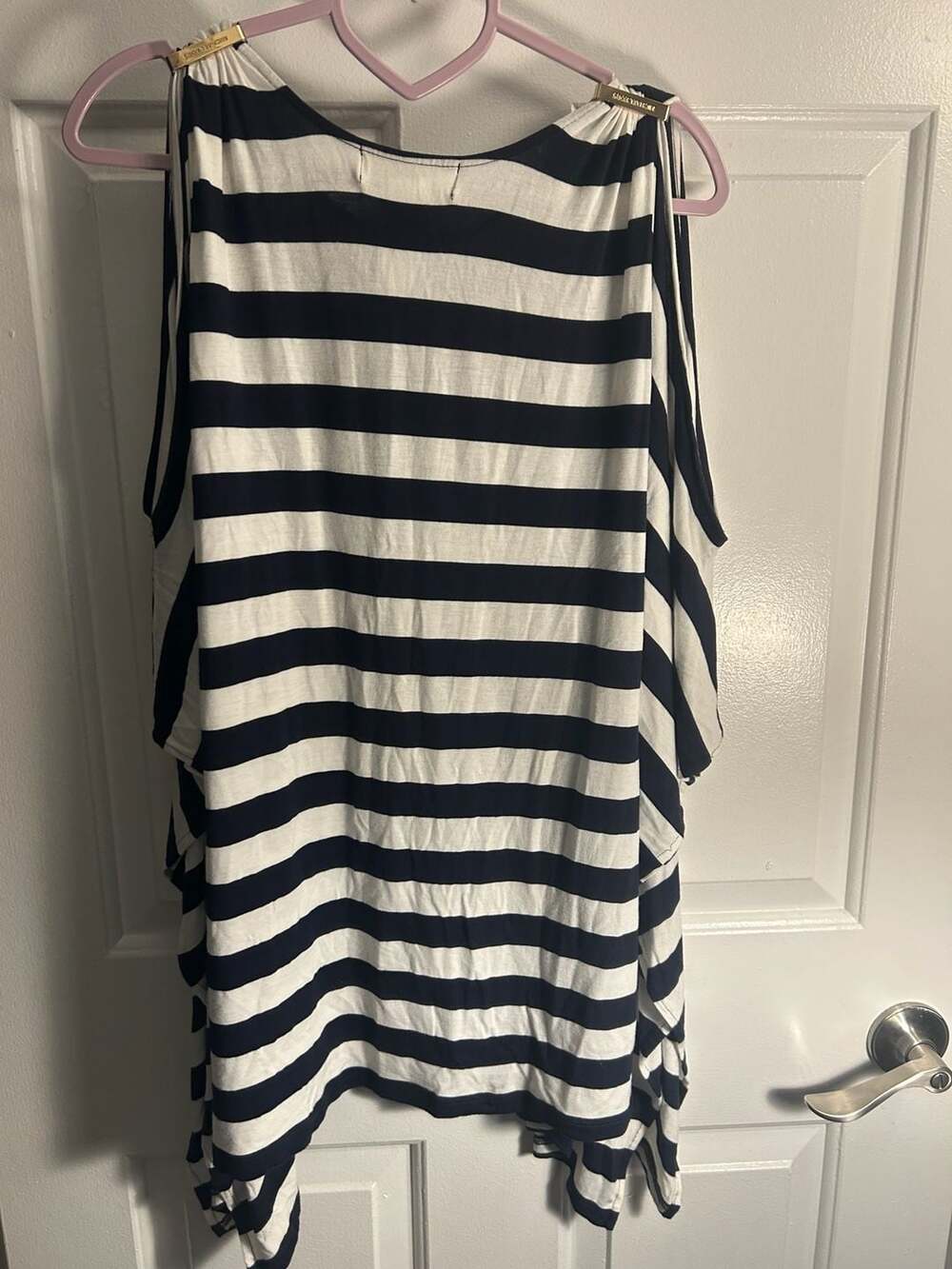 MICHAEL Michael Kors Cold Shoulder Striped Tunic Top Navy White Size M - Picture 5 of 5